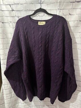 Eddie Bauer Vintage Purple Cable Knit Wool Sweater XL Tall Preppy Grandpa Core
